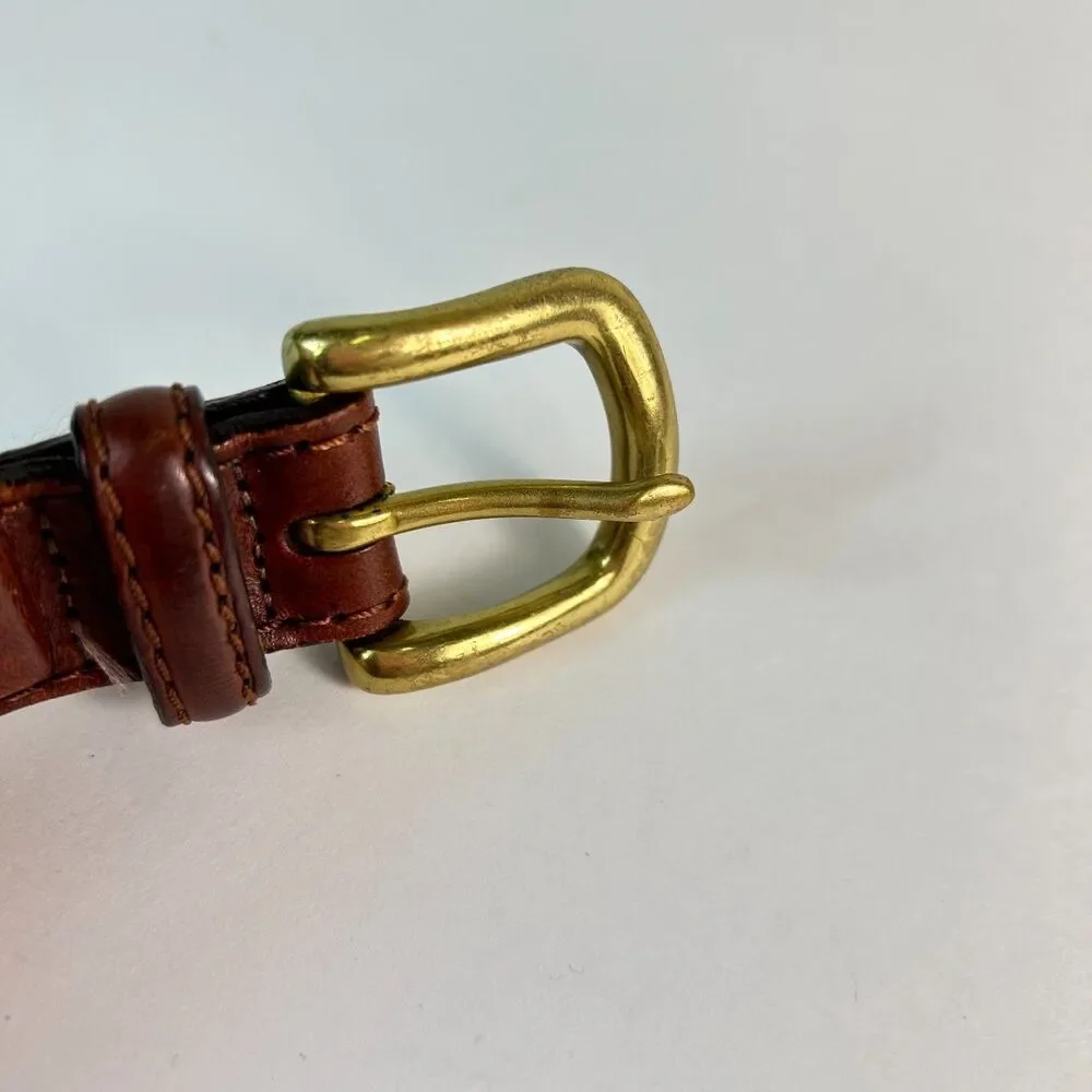 Men's Brown Leather Braided Woven Solid Brass Buckle Vintage Belt Size 38